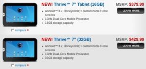 Toshiba Thrive 7 Tablet официально вышел в продажу