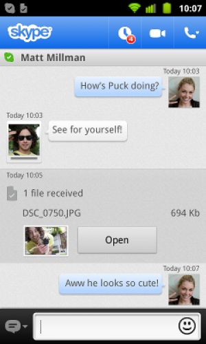 Skype 2.6 для Android научился передавать файлы