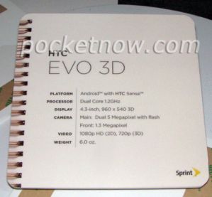 Смартфон HTC EVO 3D получит двухъядерный чип, 3D дисплей и камеру